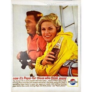 Pepsi-Cola "Now it's Pepsi-for those who think Young" Vintage Print Ad 1963